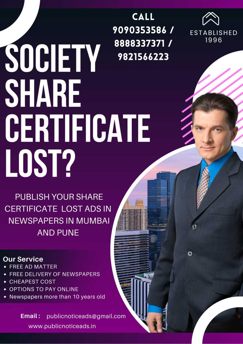 Share certificate lost format